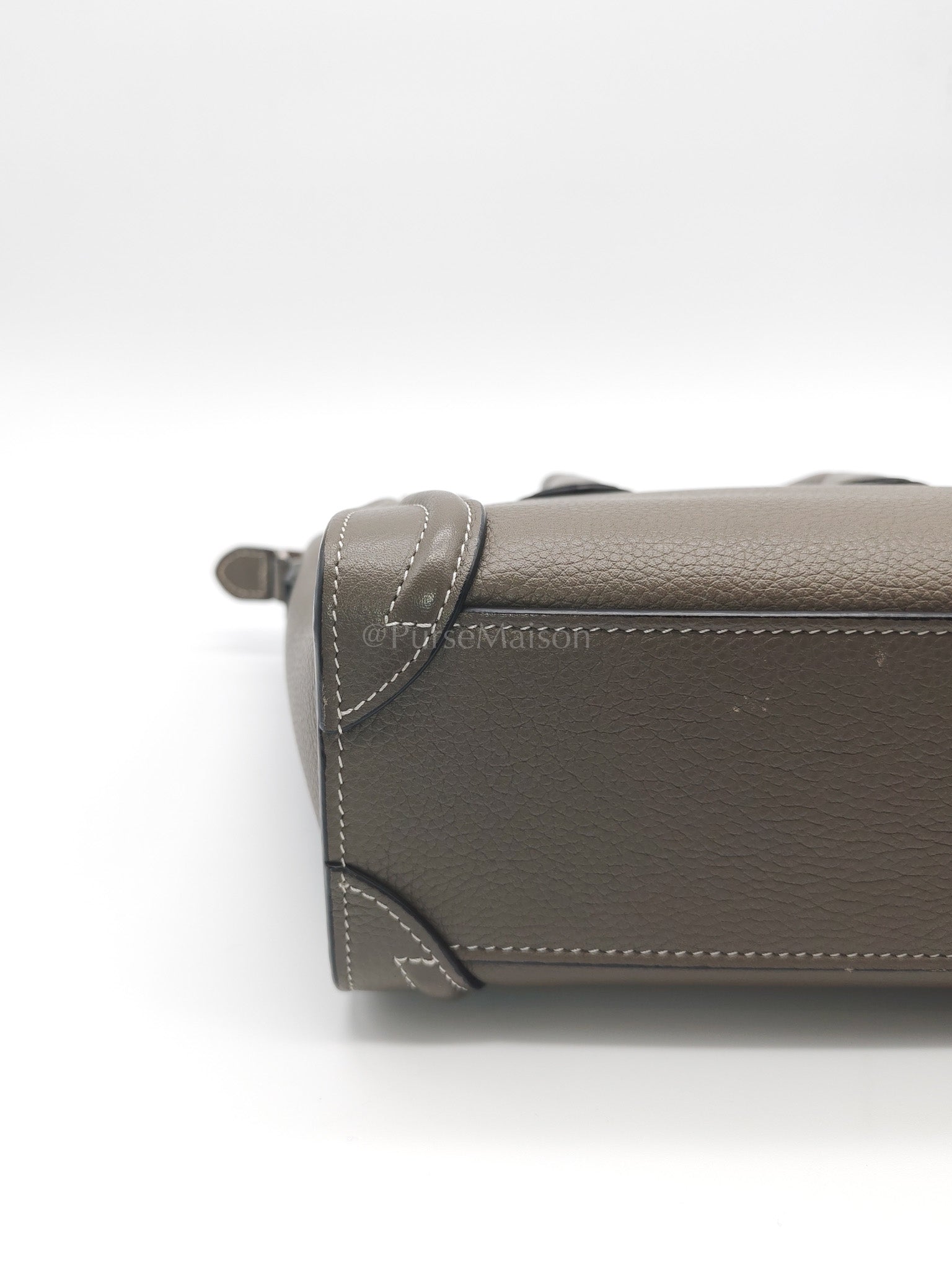 Nano Luggage in Souris Drummed Calfskin Leather Shoulder Bag | Purse Maison Luxury Bags Shop