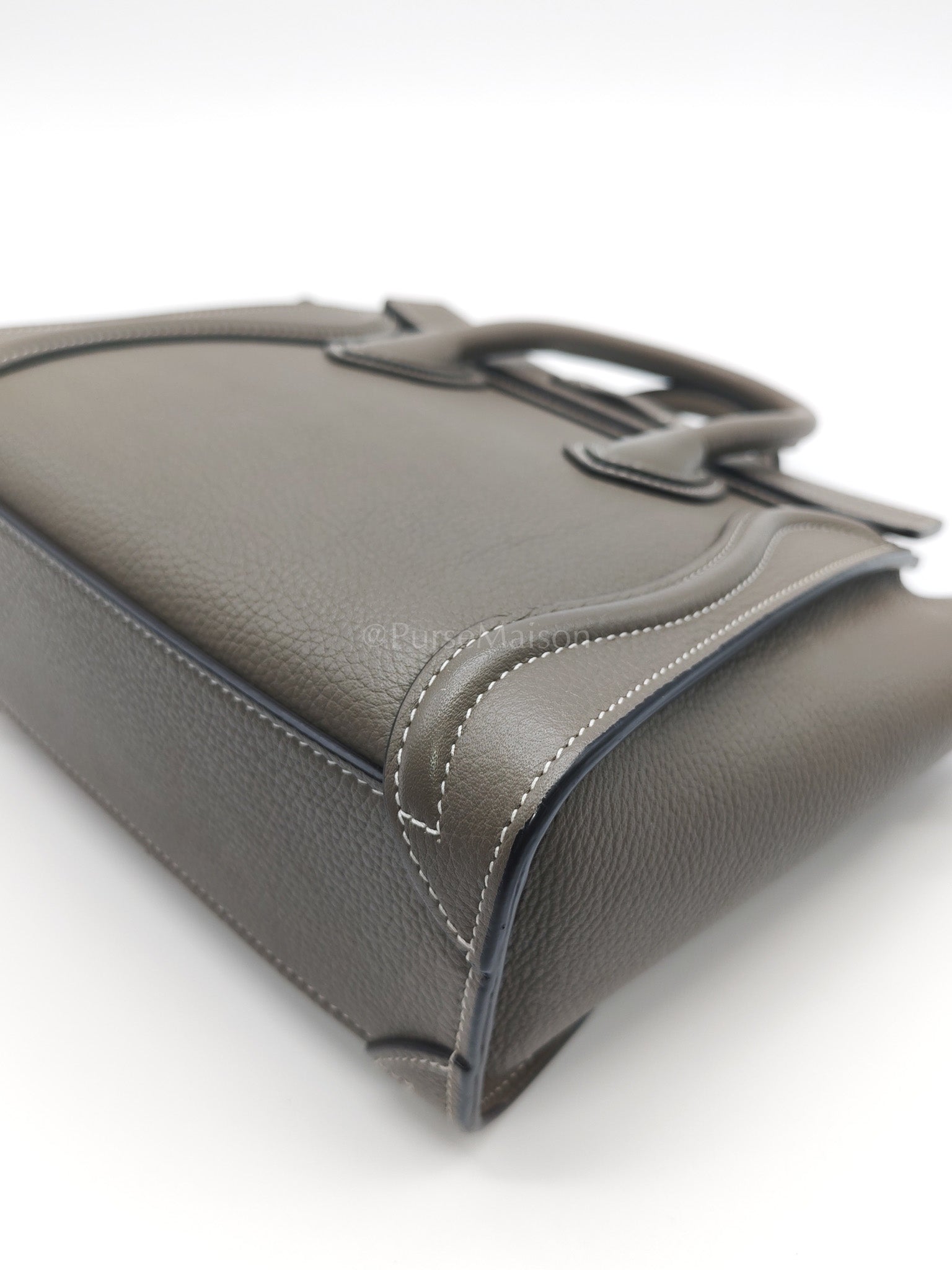 Nano Luggage in Souris Drummed Calfskin Leather Shoulder Bag | Purse Maison Luxury Bags Shop