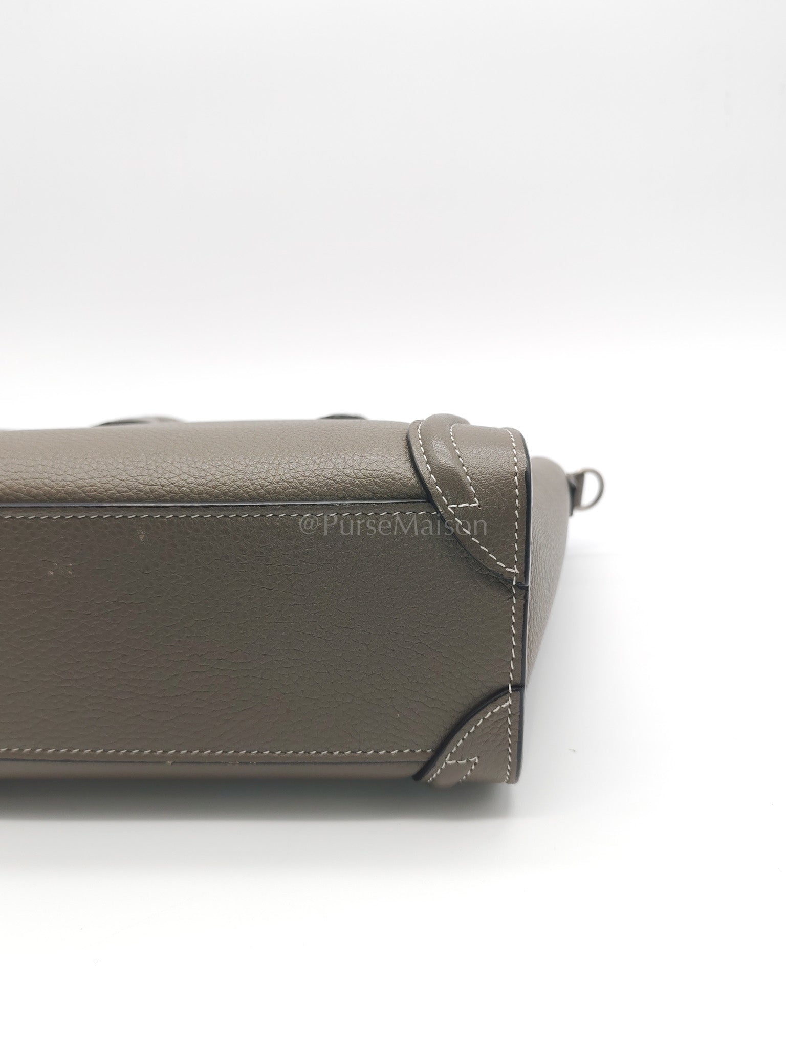 Nano Luggage in Souris Drummed Calfskin Leather Shoulder Bag | Purse Maison Luxury Bags Shop