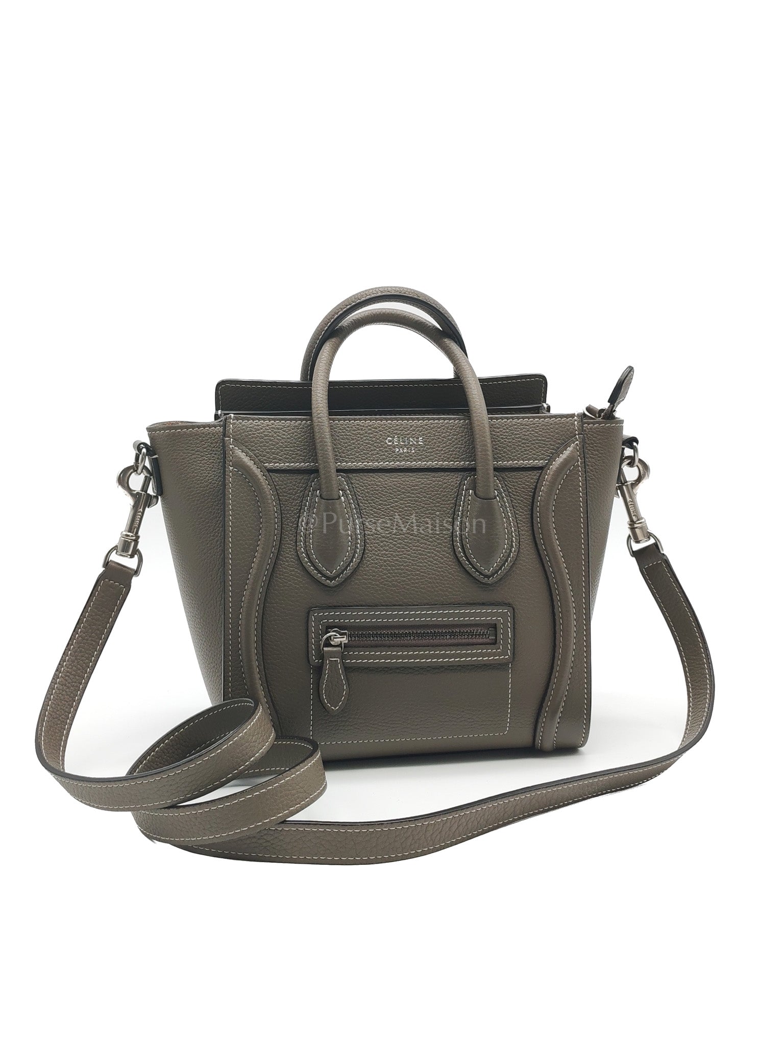 Nano Luggage in Souris Drummed Calfskin Leather Shoulder Bag | Purse Maison Luxury Bags Shop