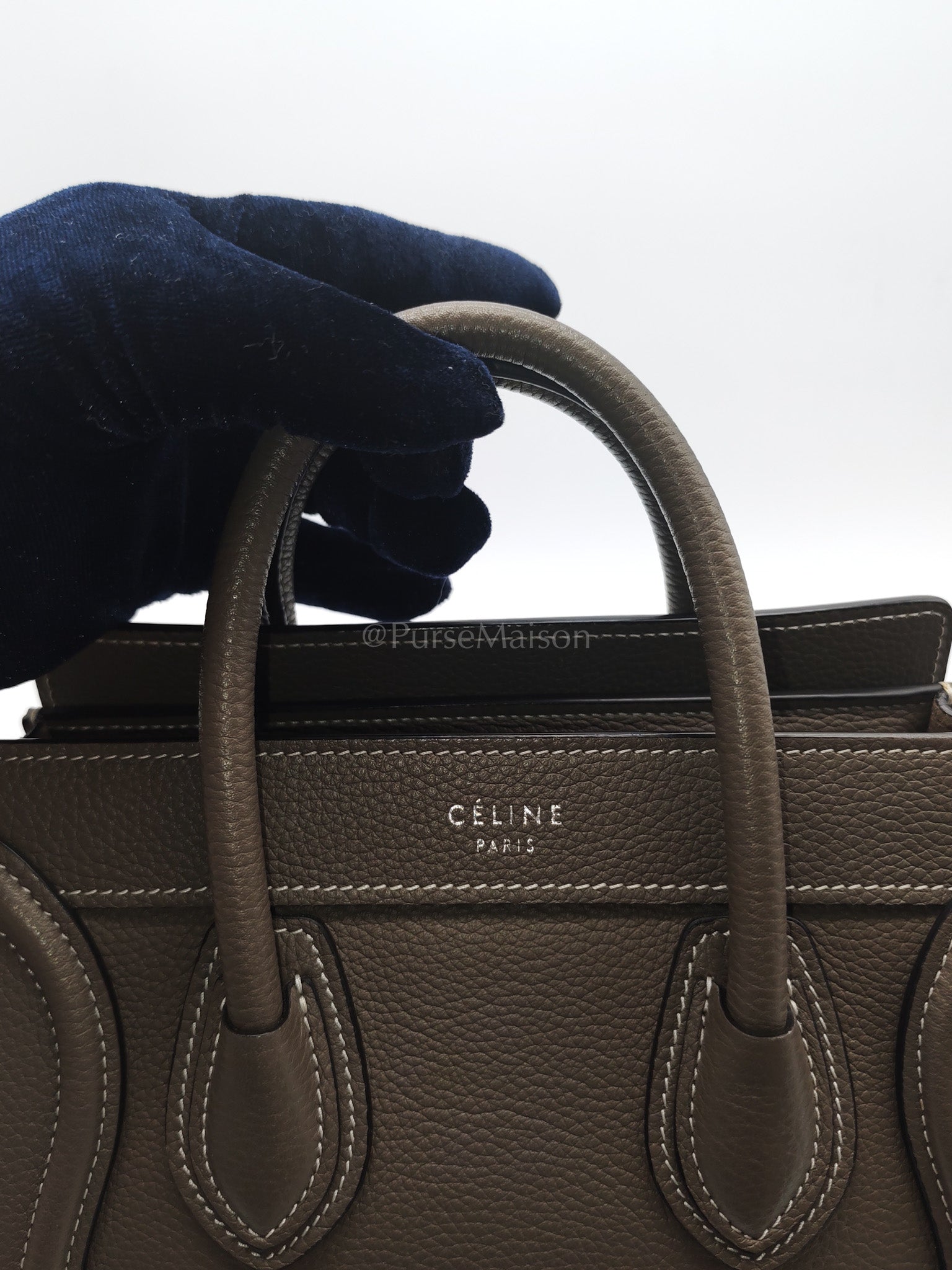 Nano Luggage in Souris Drummed Calfskin Leather Shoulder Bag | Purse Maison Luxury Bags Shop