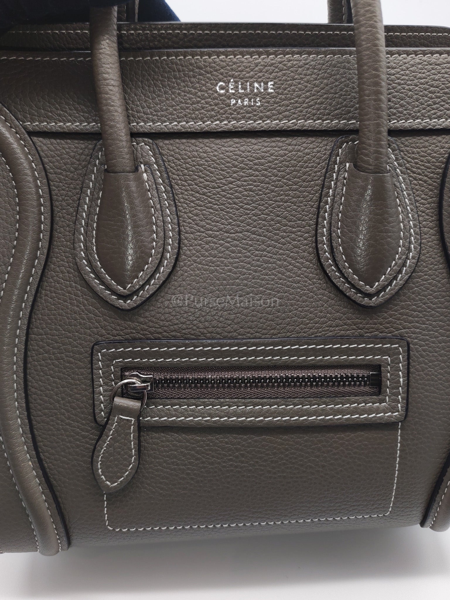 Nano Luggage in Souris Drummed Calfskin Leather Shoulder Bag | Purse Maison Luxury Bags Shop