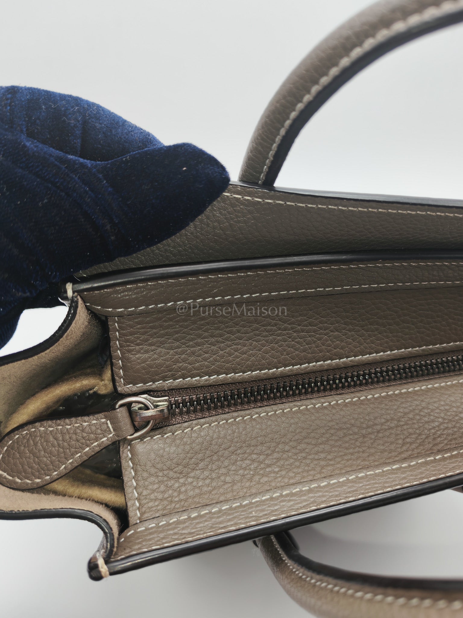 Nano Luggage in Souris Drummed Calfskin Leather Shoulder Bag | Purse Maison Luxury Bags Shop