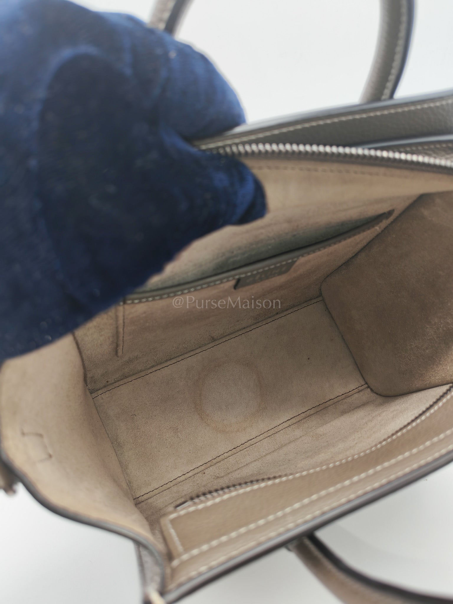 Nano Luggage in Souris Drummed Calfskin Leather Shoulder Bag | Purse Maison Luxury Bags Shop