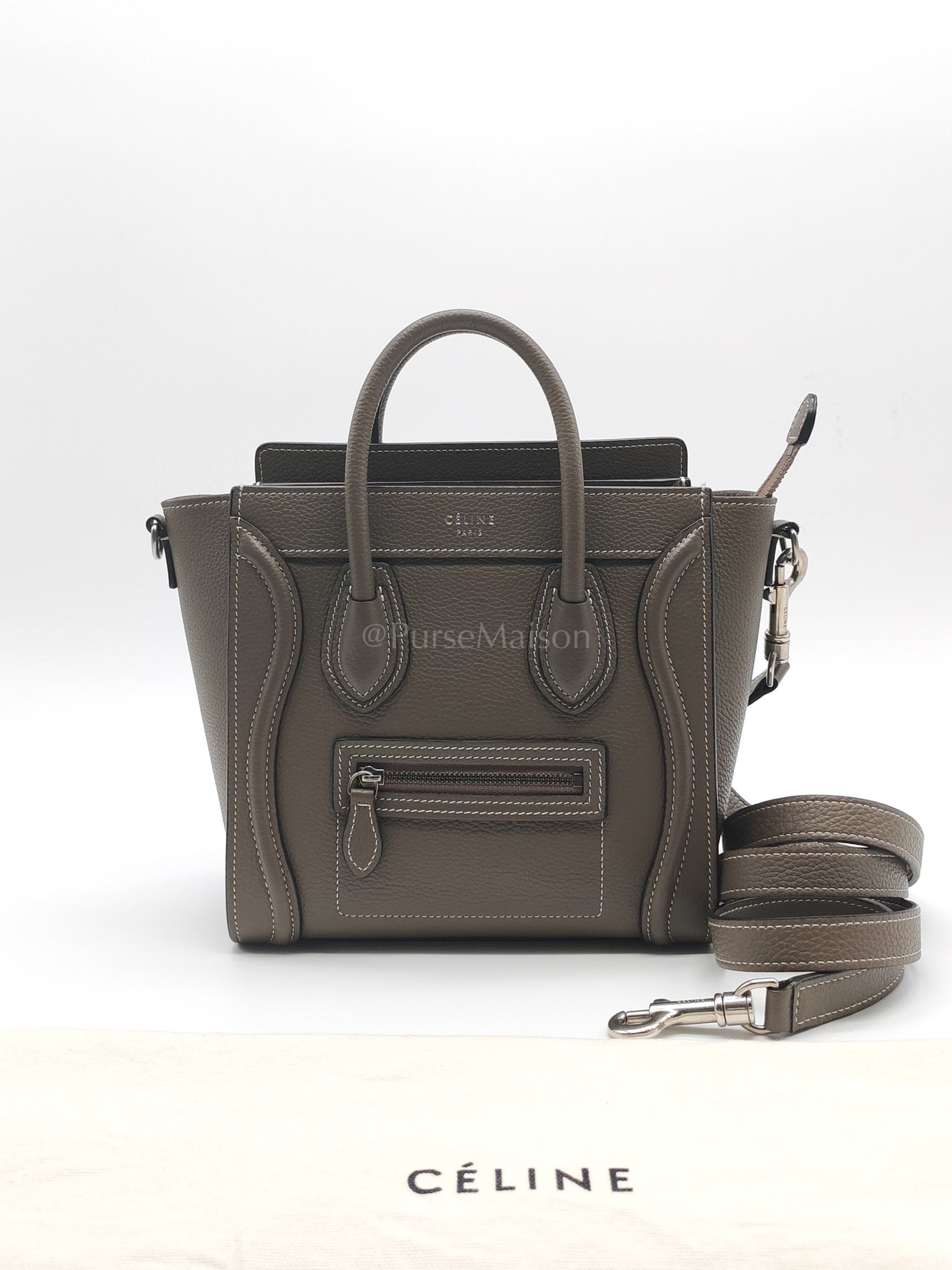 Nano Luggage in Souris Drummed Calfskin Leather Shoulder Bag | Purse Maison Luxury Bags Shop