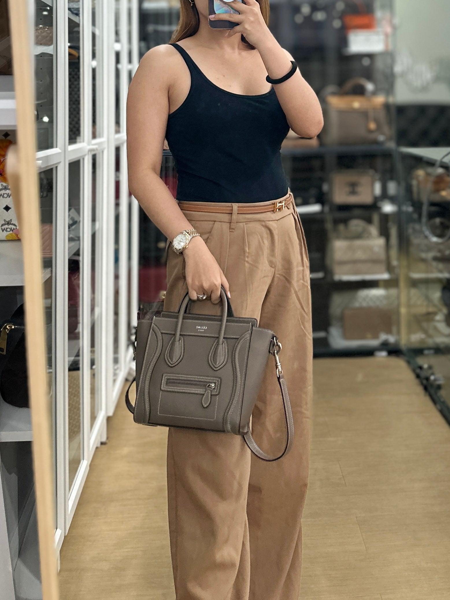 Celine Nano Luggage Drummed Calfskin Souris (Taupe)