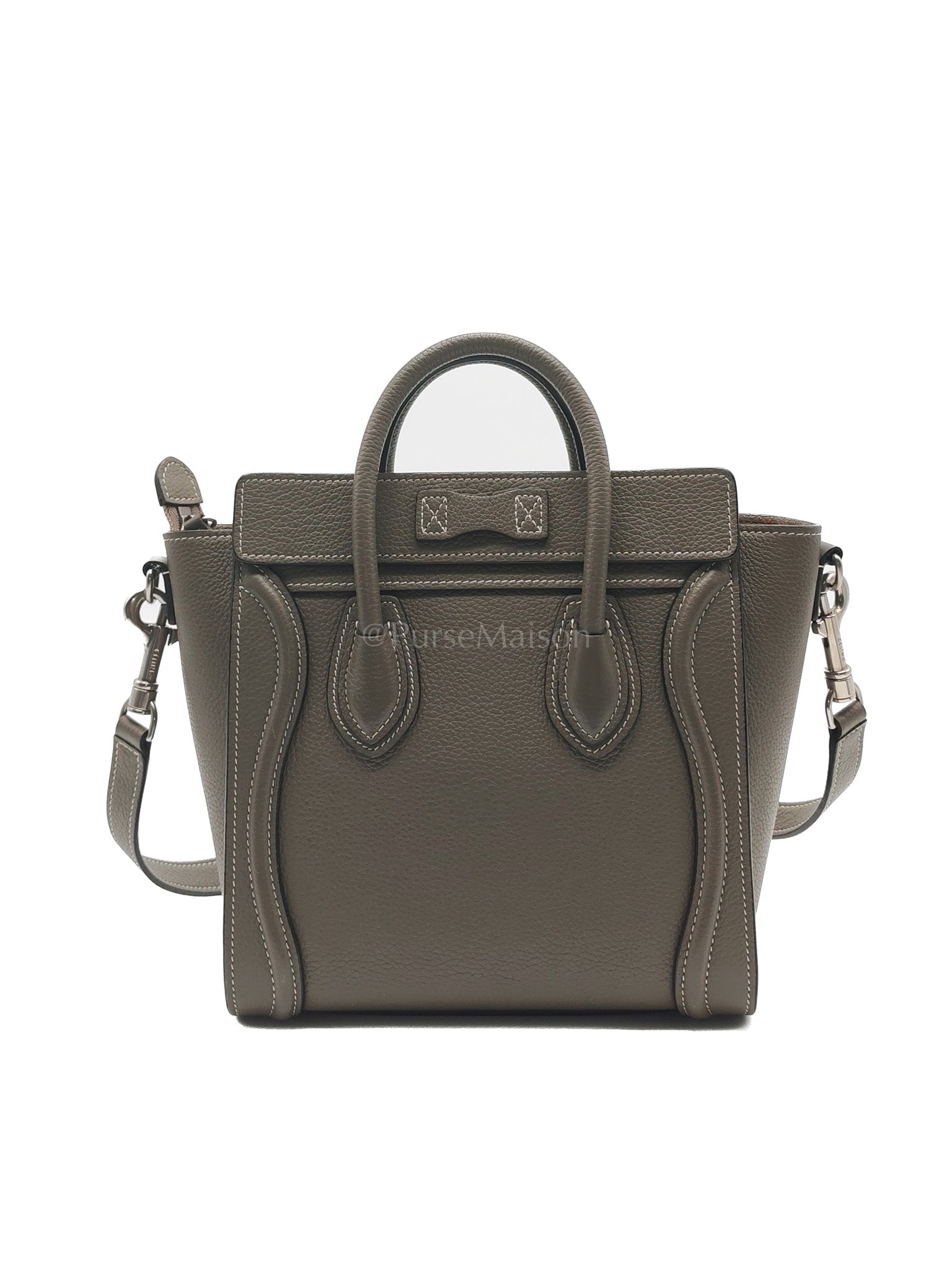 Nano Luggage in Souris Drummed Calfskin Leather Shoulder Bag | Purse Maison Luxury Bags Shop