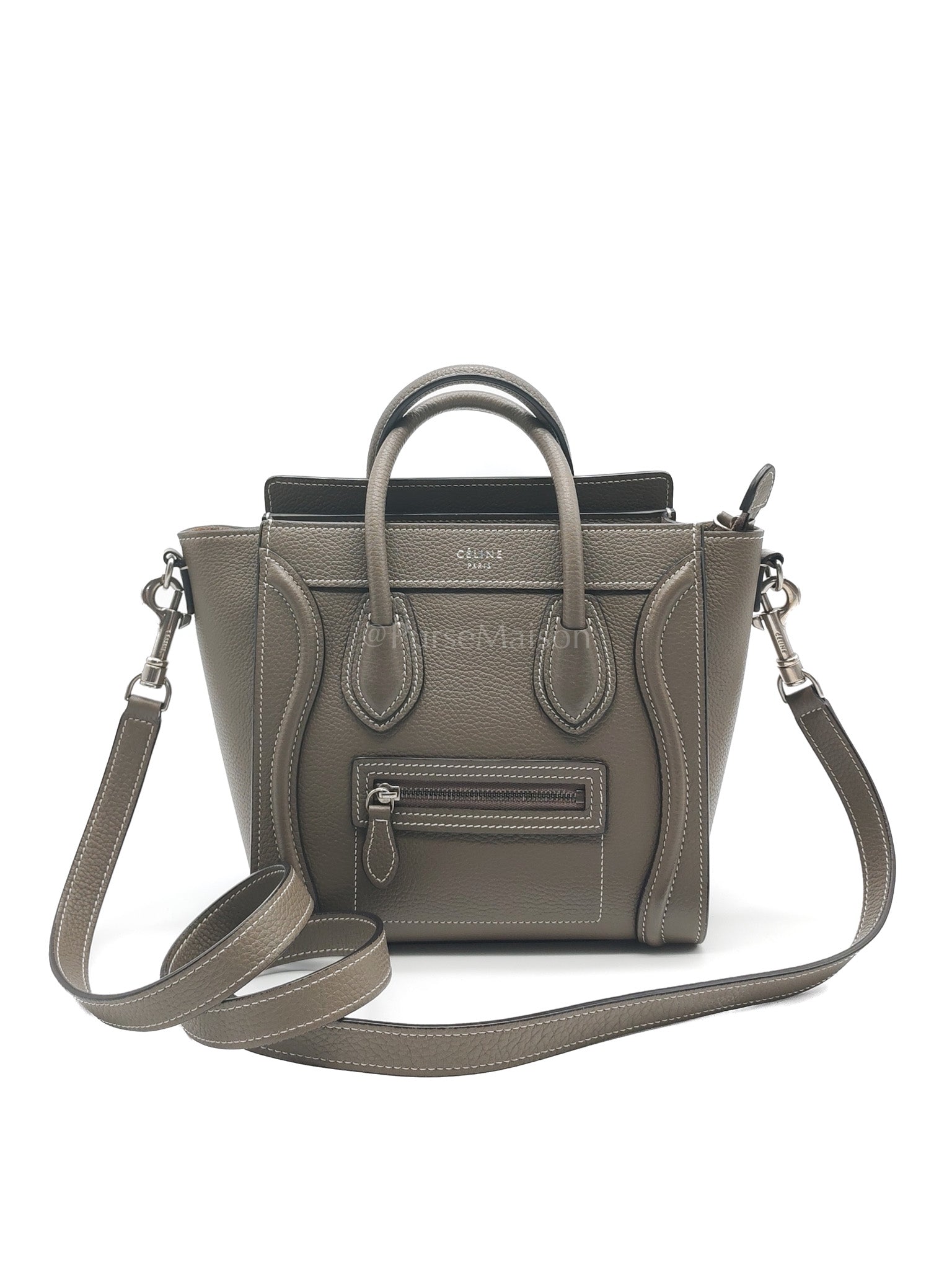 Nano Luggage in Souris Drummed Calfskin Leather Shoulder Bag | Purse Maison Luxury Bags Shop