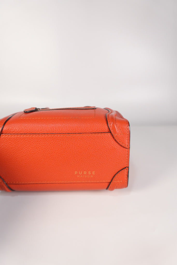 Nano Luggage Red Orange Drummed Calfskin Leather | Purse Maison Luxury Bags Shop