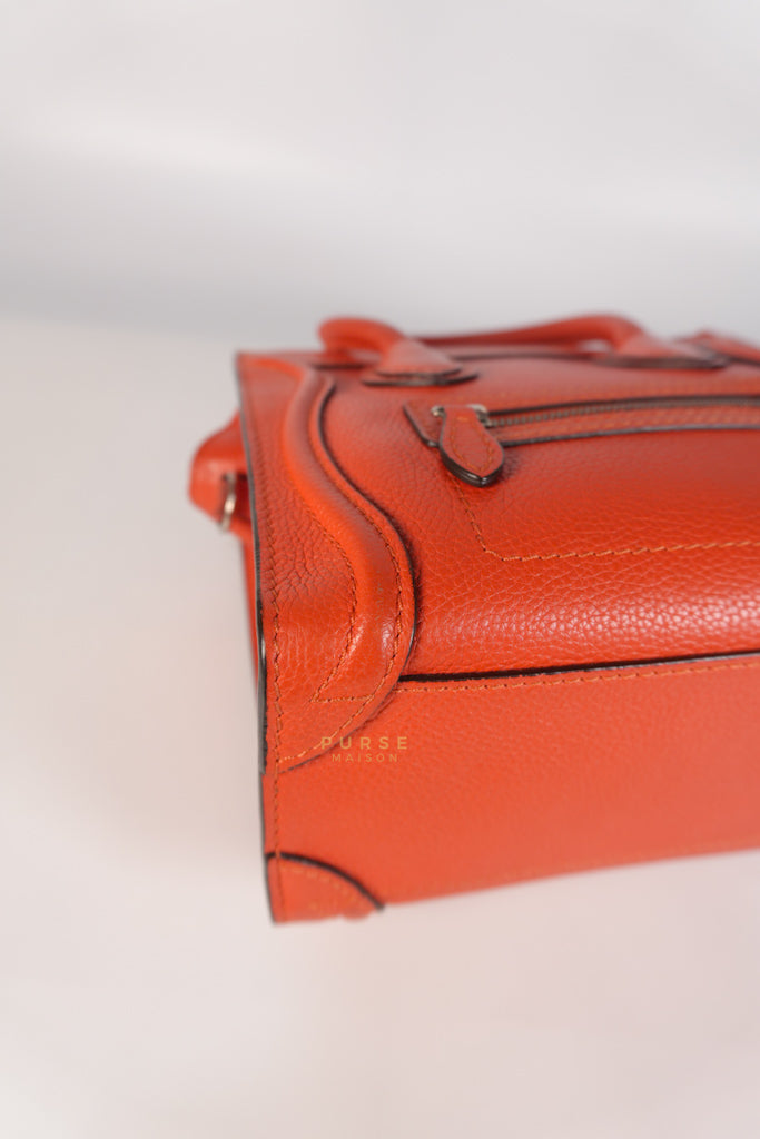 Nano Luggage Red Orange Drummed Calfskin Leather | Purse Maison Luxury Bags Shop