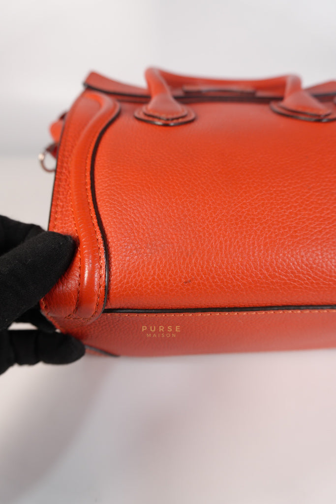Nano Luggage Red Orange Drummed Calfskin Leather | Purse Maison Luxury Bags Shop