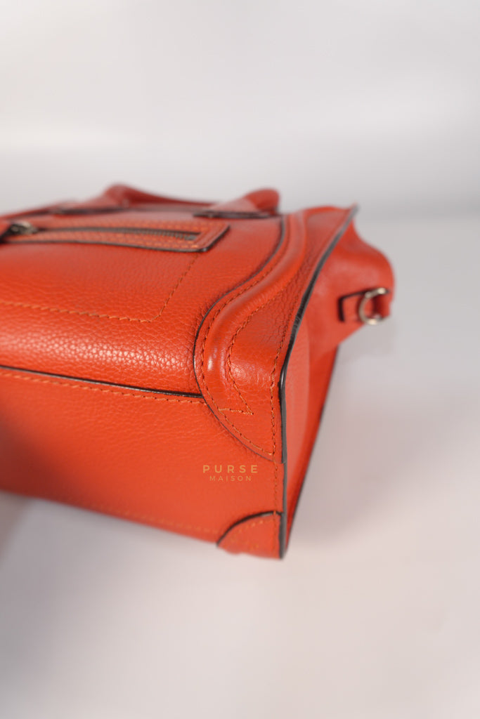 Nano Luggage Red Orange Drummed Calfskin Leather | Purse Maison Luxury Bags Shop