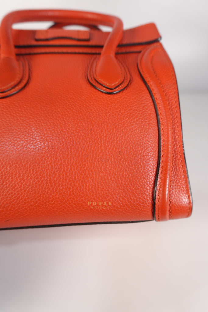 Nano Luggage Red Orange Drummed Calfskin Leather | Purse Maison Luxury Bags Shop
