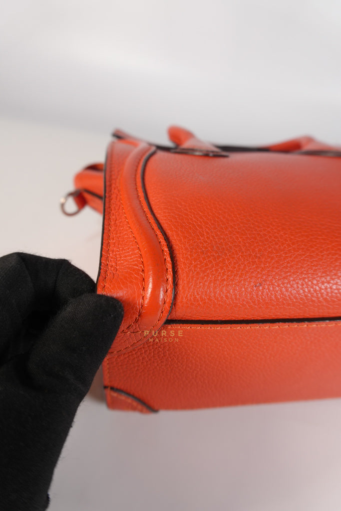 Nano Luggage Red Orange Drummed Calfskin Leather | Purse Maison Luxury Bags Shop