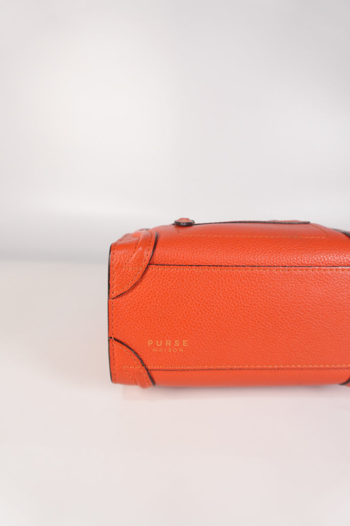 Nano Luggage Red Orange Drummed Calfskin Leather | Purse Maison Luxury Bags Shop