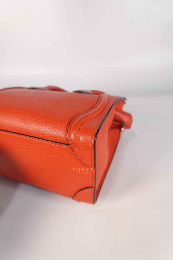 Nano Luggage Red Orange Drummed Calfskin Leather | Purse Maison Luxury Bags Shop
