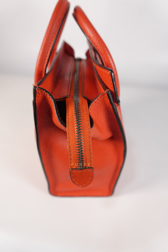 Nano Luggage Red Orange Drummed Calfskin Leather | Purse Maison Luxury Bags Shop