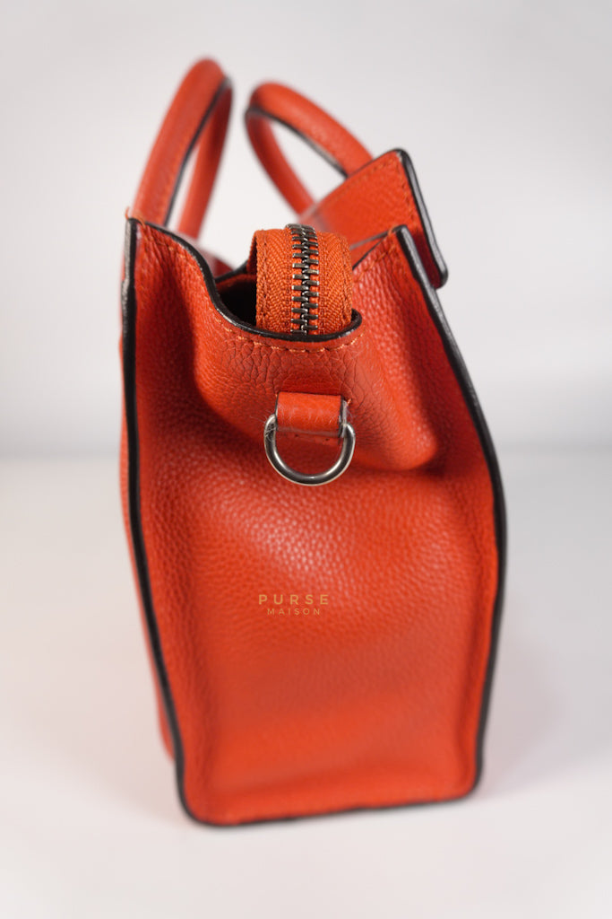 Nano Luggage Red Orange Drummed Calfskin Leather | Purse Maison Luxury Bags Shop