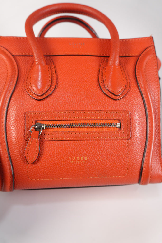Nano Luggage Red Orange Drummed Calfskin Leather | Purse Maison Luxury Bags Shop