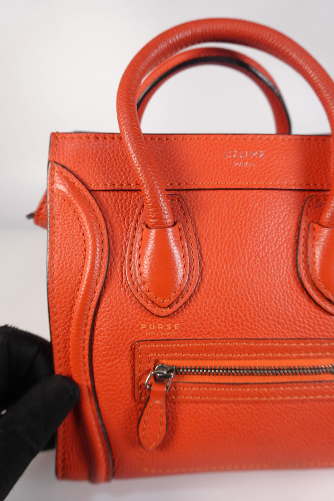 Nano Luggage Red Orange Drummed Calfskin Leather | Purse Maison Luxury Bags Shop