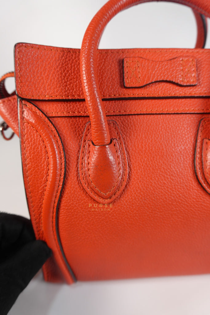 Nano Luggage Red Orange Drummed Calfskin Leather | Purse Maison Luxury Bags Shop