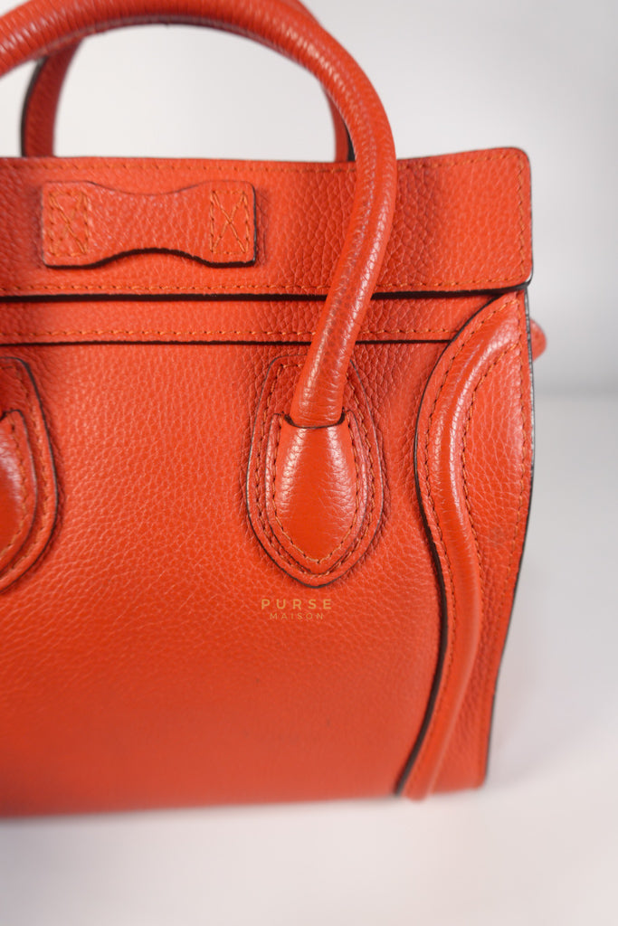 Nano Luggage Red Orange Drummed Calfskin Leather | Purse Maison Luxury Bags Shop