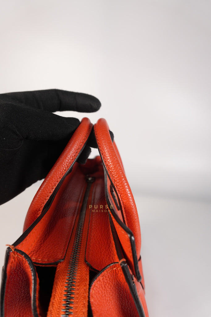 Nano Luggage Red Orange Drummed Calfskin Leather | Purse Maison Luxury Bags Shop