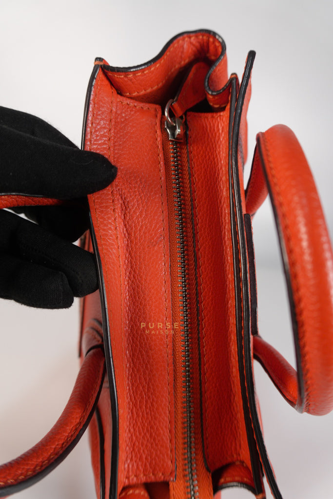 Nano Luggage Red Orange Drummed Calfskin Leather | Purse Maison Luxury Bags Shop