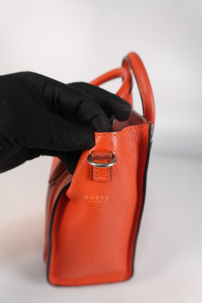 Nano Luggage Red Orange Drummed Calfskin Leather | Purse Maison Luxury Bags Shop
