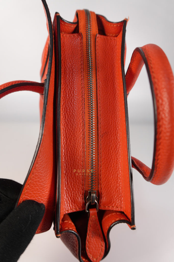 Nano Luggage Red Orange Drummed Calfskin Leather | Purse Maison Luxury Bags Shop