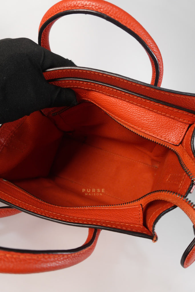 Nano Luggage Red Orange Drummed Calfskin Leather | Purse Maison Luxury Bags Shop