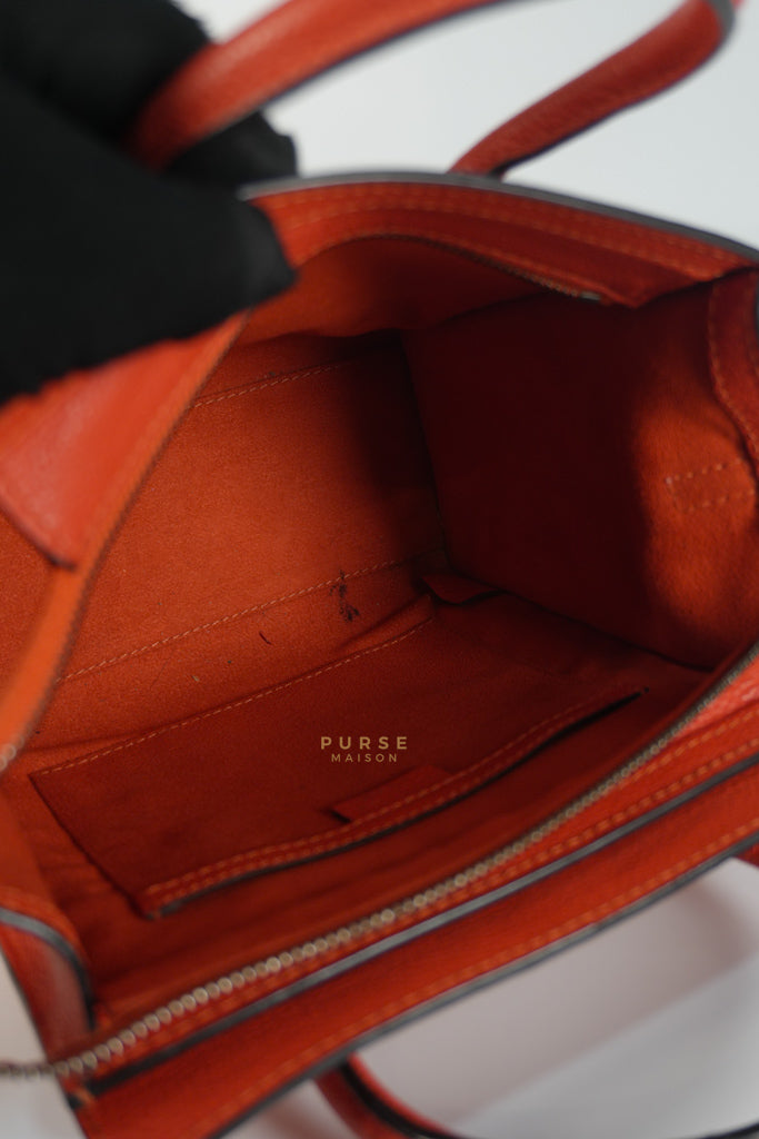 Nano Luggage Red Orange Drummed Calfskin Leather | Purse Maison Luxury Bags Shop