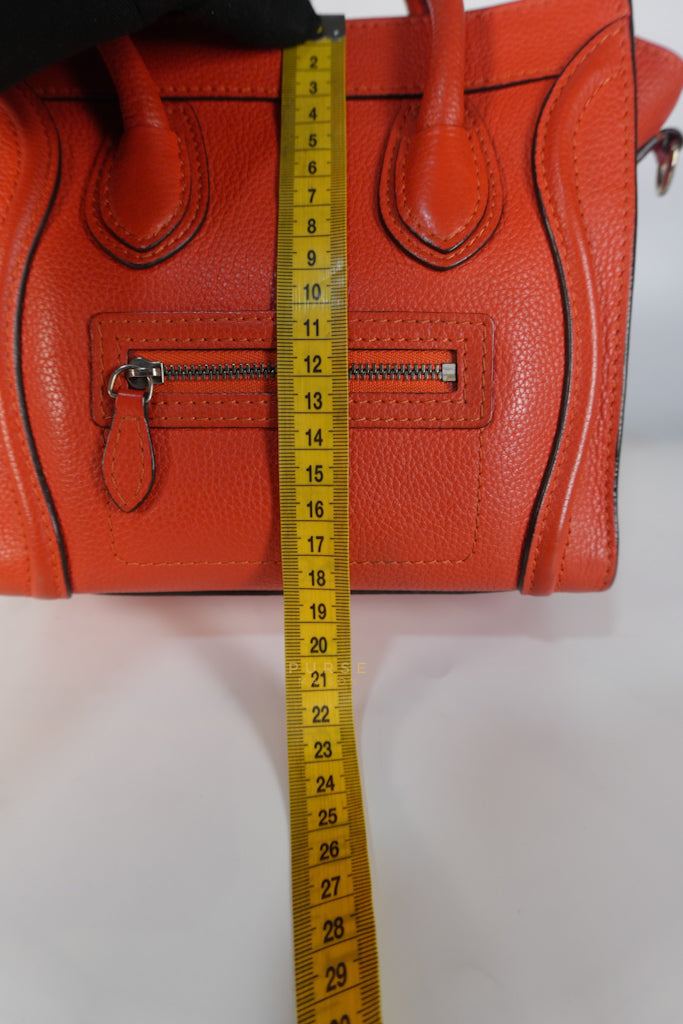 Nano Luggage Red Orange Drummed Calfskin Leather | Purse Maison Luxury Bags Shop