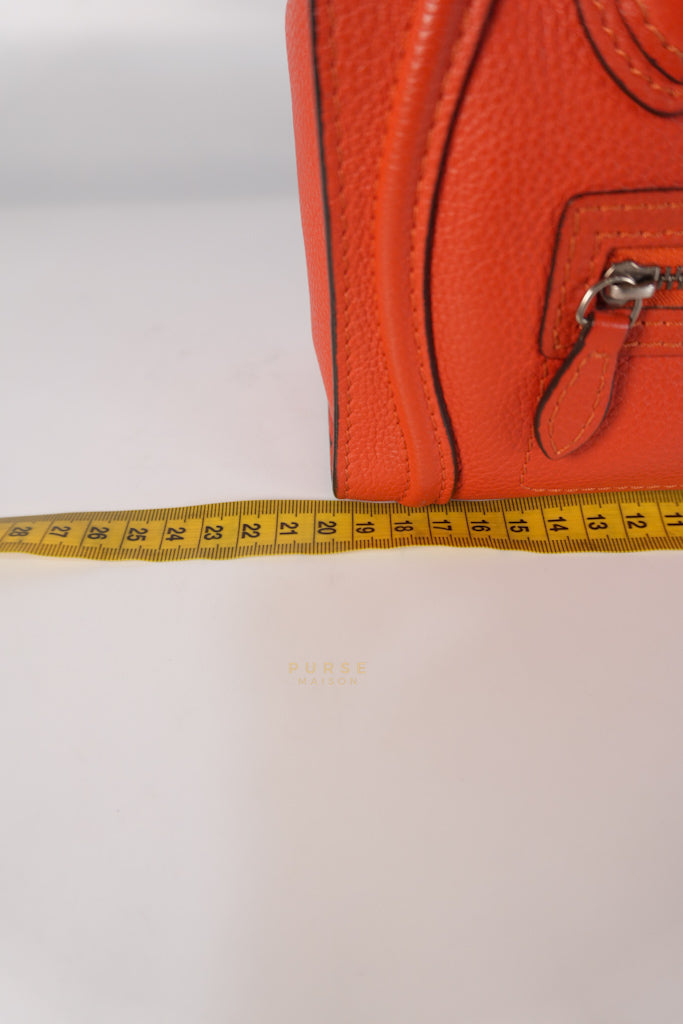 Nano Luggage Red Orange Drummed Calfskin Leather | Purse Maison Luxury Bags Shop