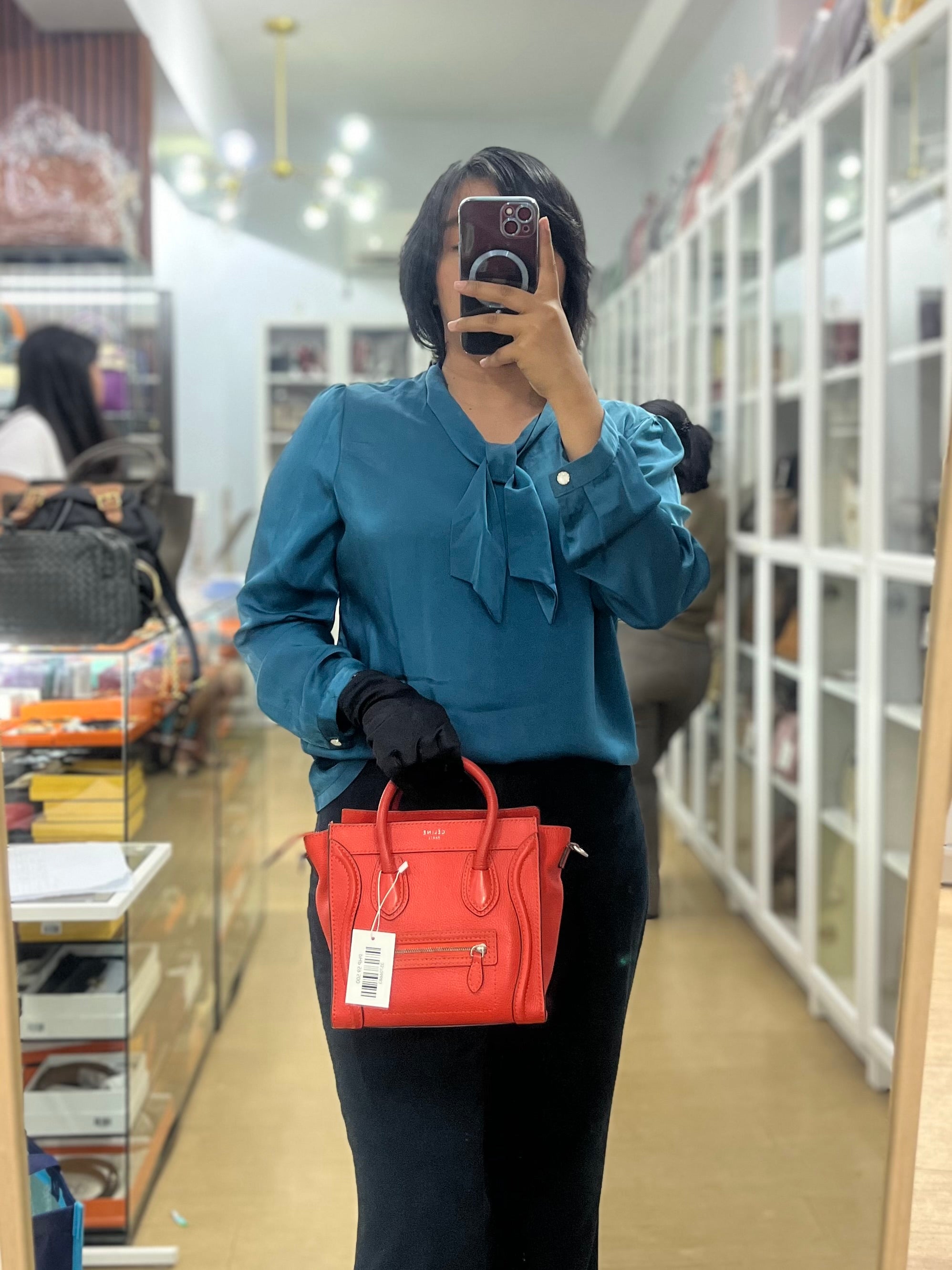 Nano Luggage Red Orange Drummed Calfskin Leather | Purse Maison Luxury Bags Shop