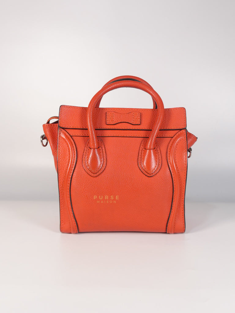 Nano Luggage Red Orange Drummed Calfskin Leather | Purse Maison Luxury Bags Shop