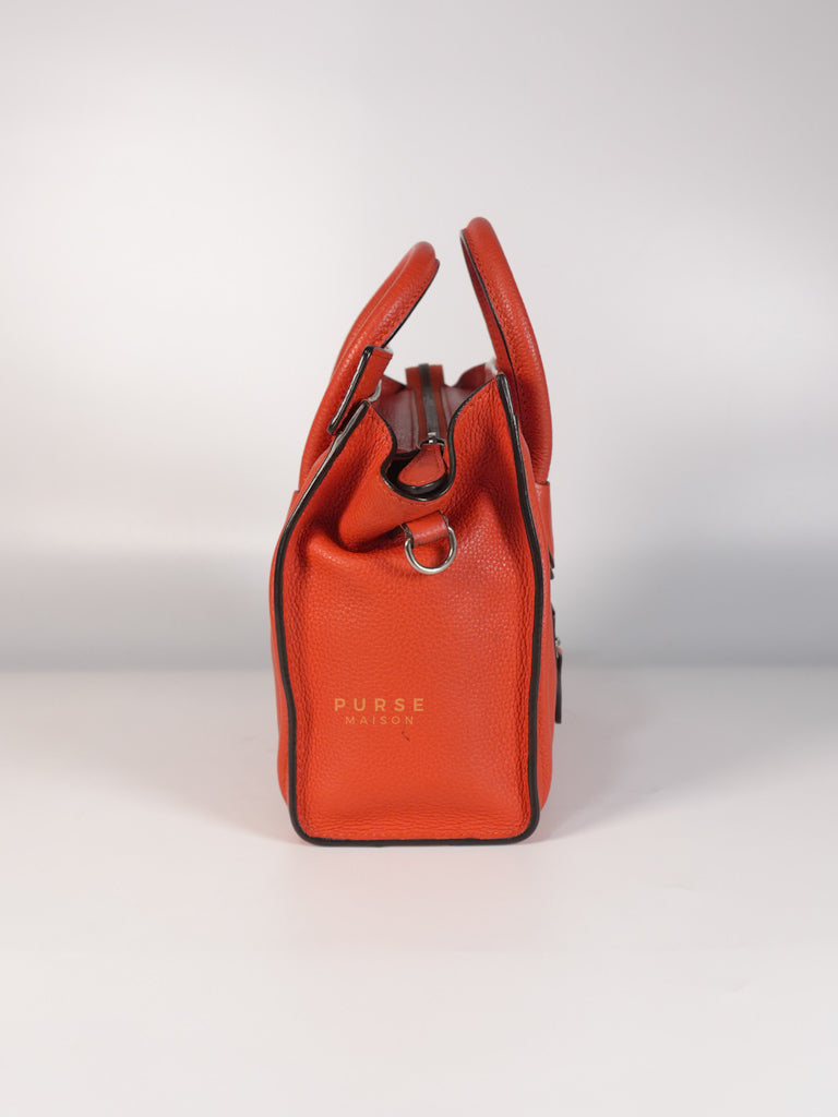 Nano Luggage Red Orange Drummed Calfskin Leather | Purse Maison Luxury Bags Shop
