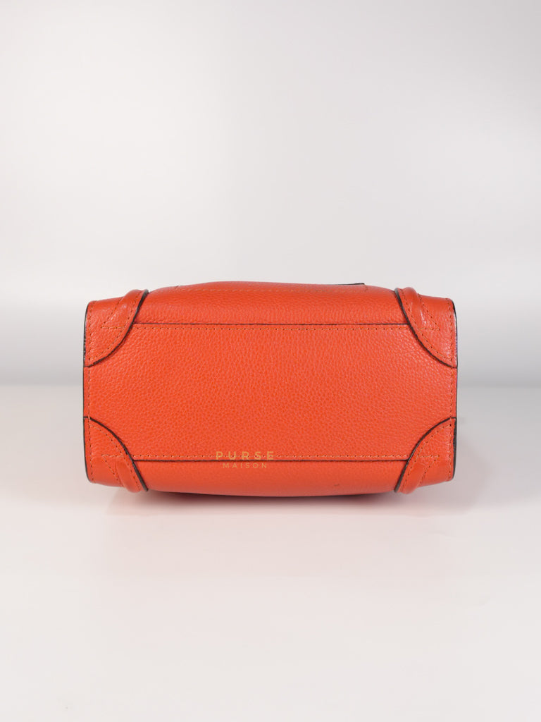Nano Luggage Red Orange Drummed Calfskin Leather | Purse Maison Luxury Bags Shop