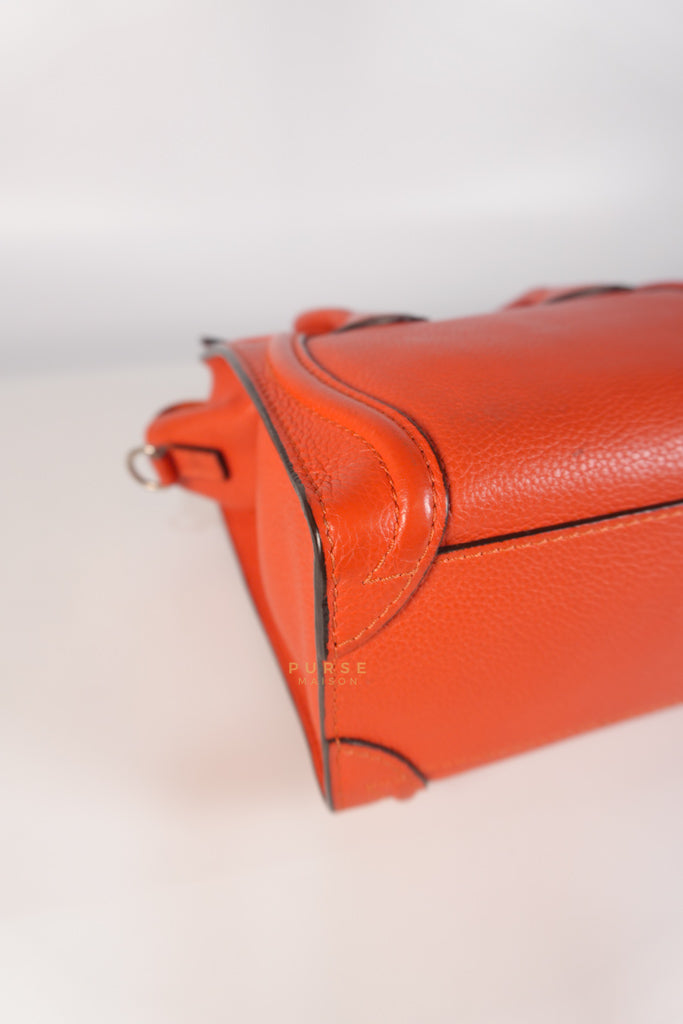 Nano Luggage Red Orange Drummed Calfskin Leather | Purse Maison Luxury Bags Shop