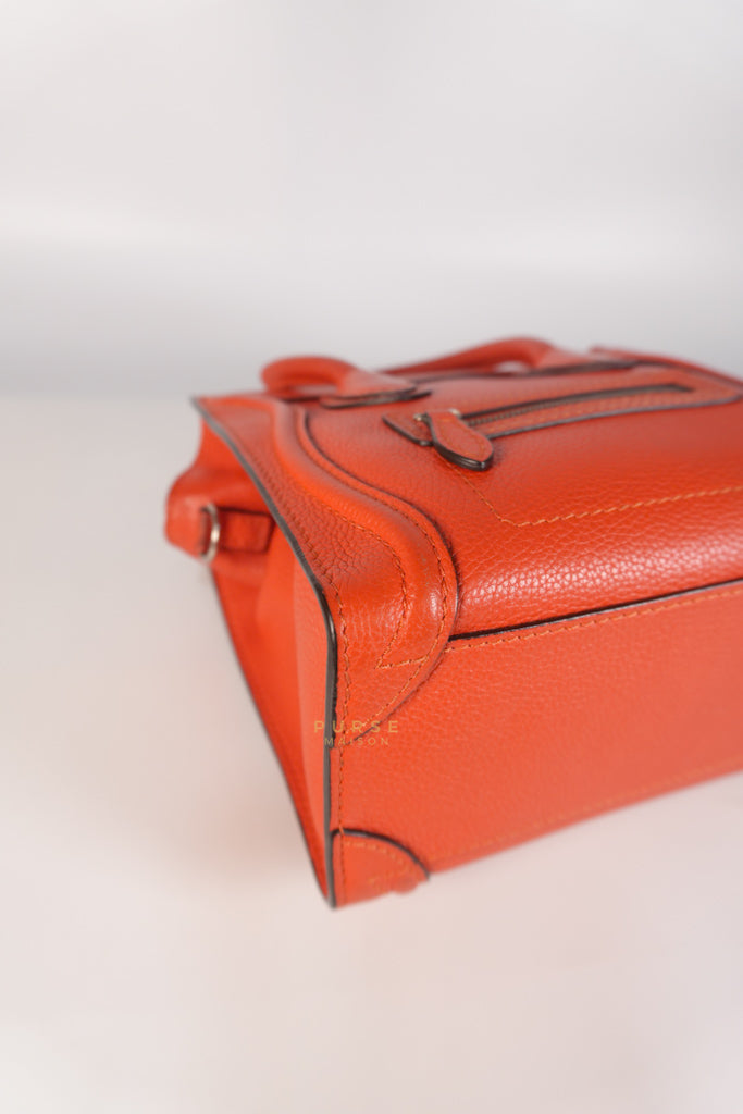 Nano Luggage Red Orange Drummed Calfskin Leather | Purse Maison Luxury Bags Shop