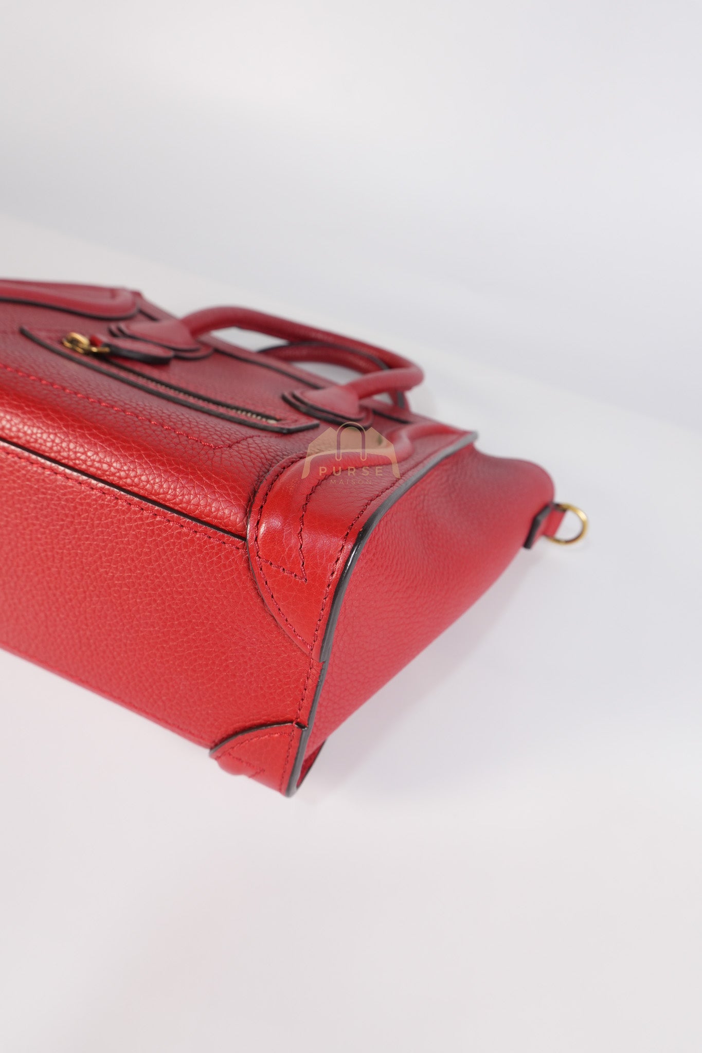 Nano Luggage Tote Bag in Red Grained Calfskin Leather & Gold Hardware | Purse Maison Luxury Bags Shop