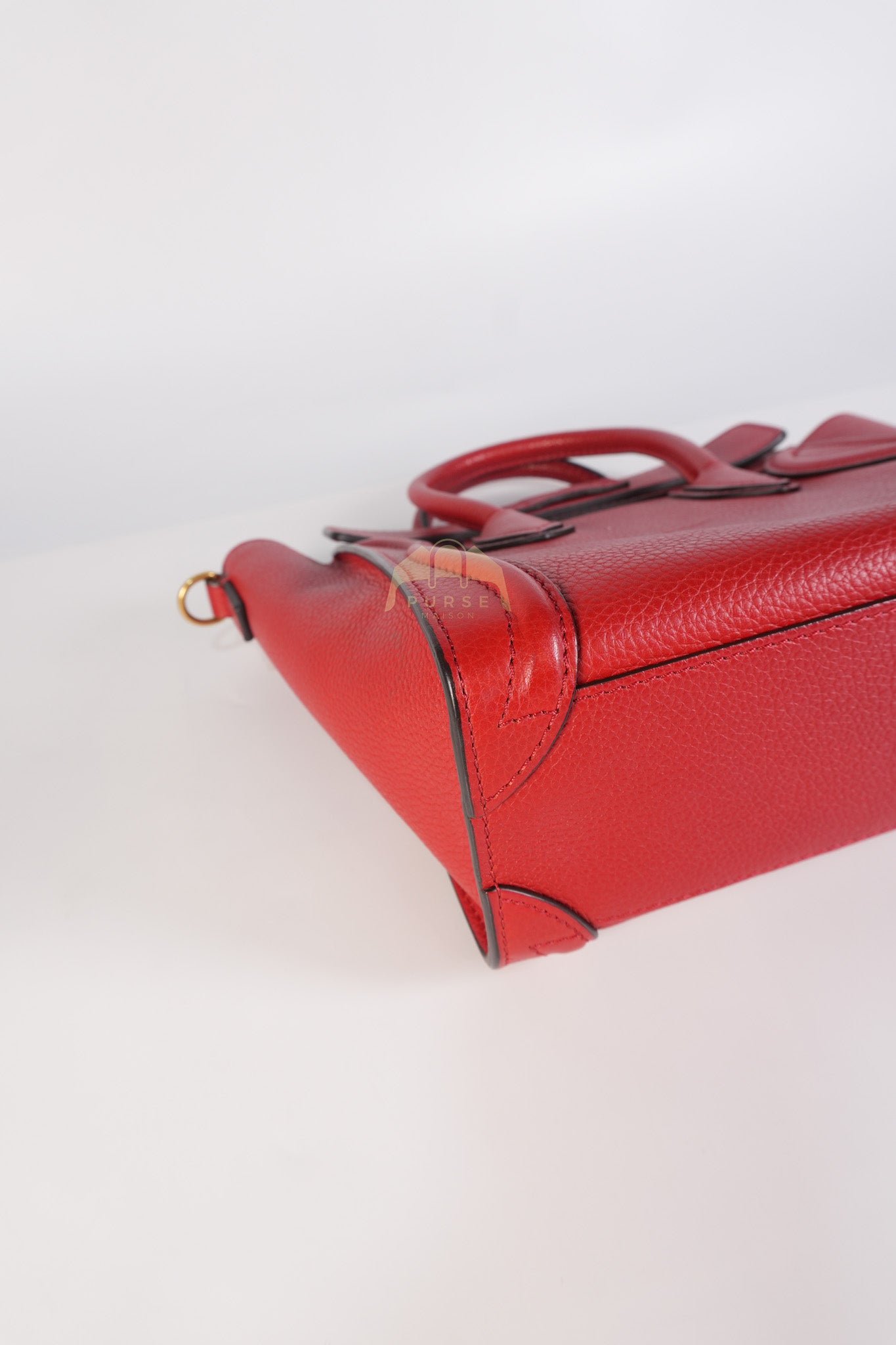 Nano Luggage Tote Bag in Red Grained Calfskin Leather & Gold Hardware | Purse Maison Luxury Bags Shop