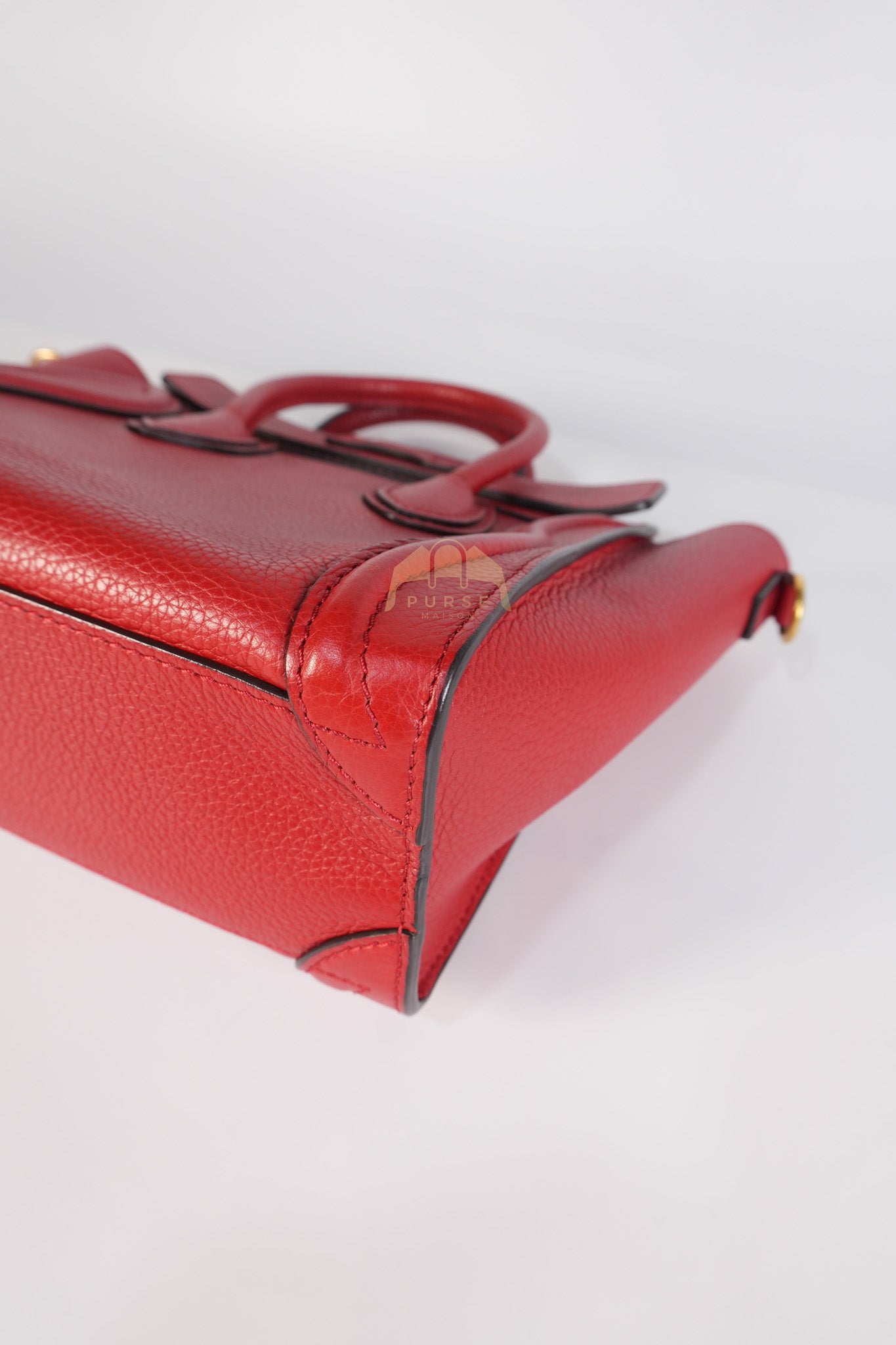 Nano Luggage Tote Bag in Red Grained Calfskin Leather & Gold Hardware | Purse Maison Luxury Bags Shop
