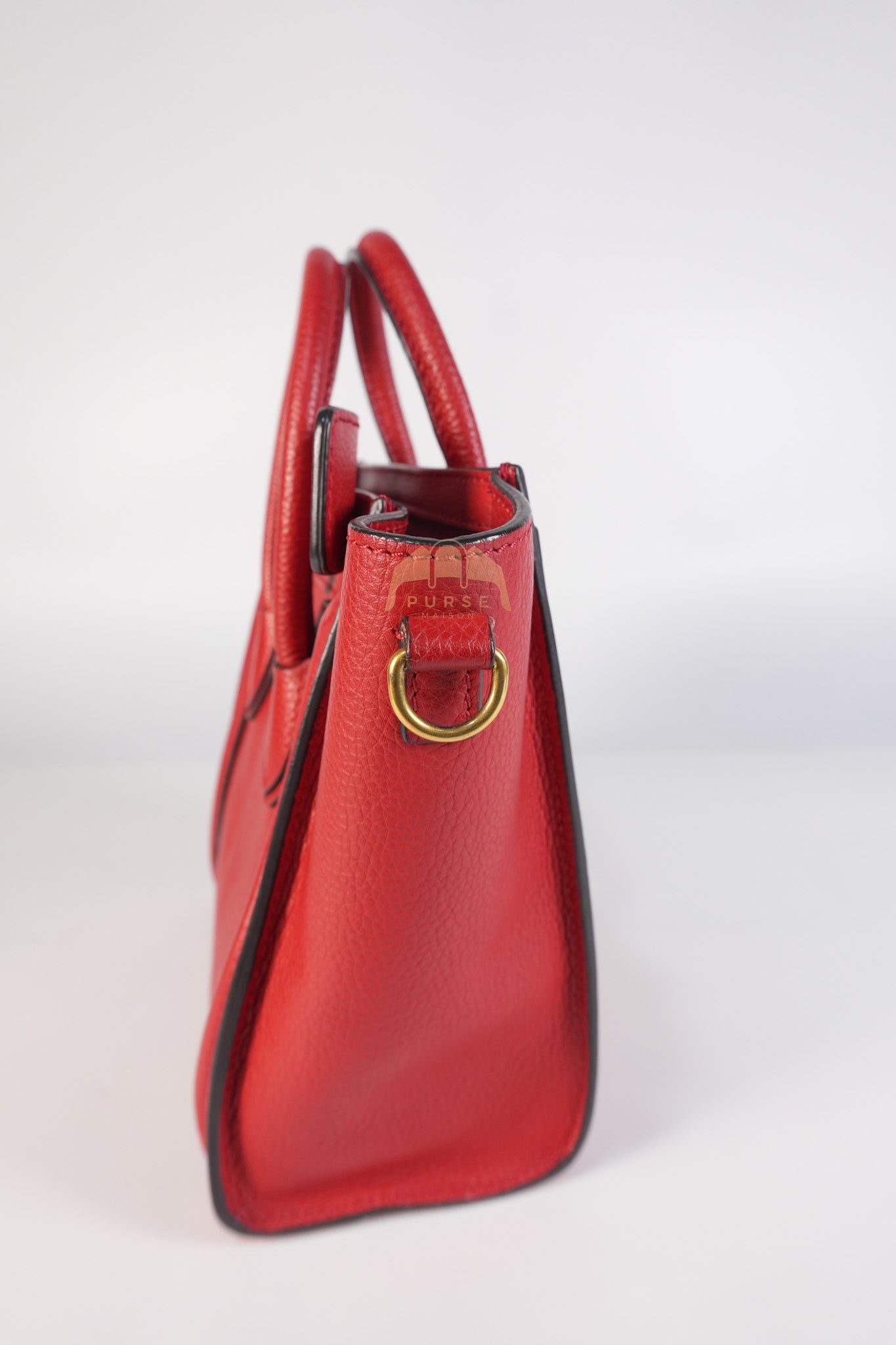 Nano Luggage Tote Bag in Red Grained Calfskin Leather & Gold Hardware | Purse Maison Luxury Bags Shop