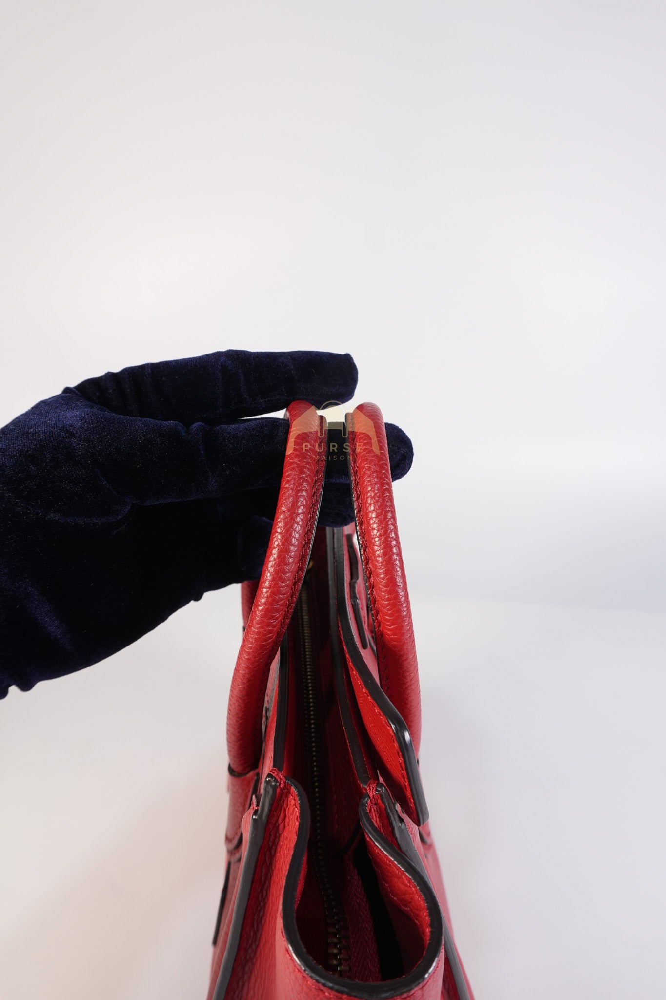 Nano Luggage Tote Bag in Red Grained Calfskin Leather & Gold Hardware | Purse Maison Luxury Bags Shop