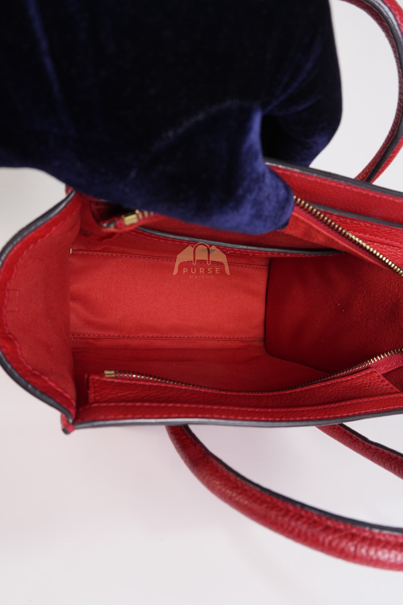 Nano Luggage Tote Bag in Red Grained Calfskin Leather & Gold Hardware | Purse Maison Luxury Bags Shop