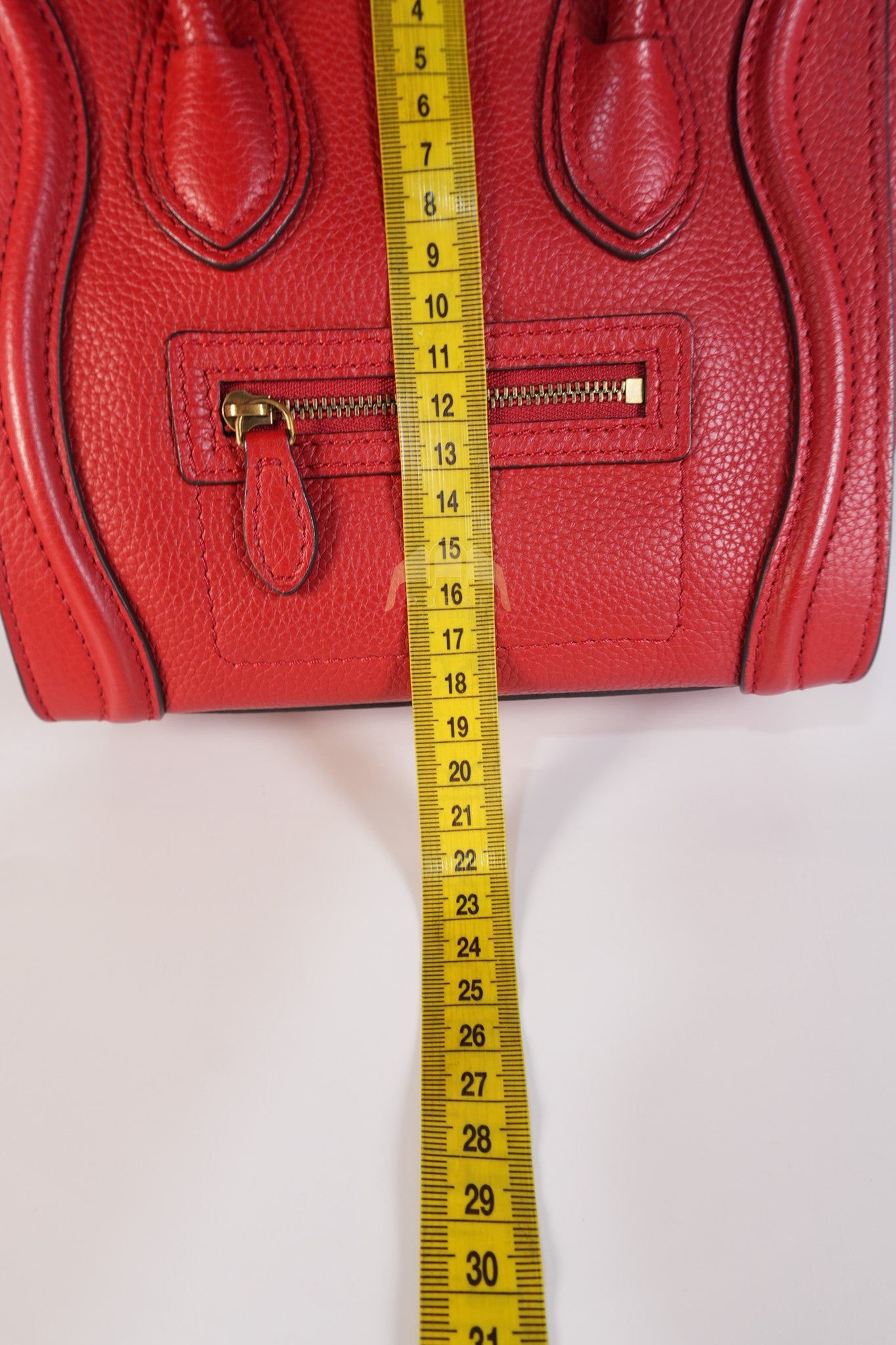 Nano Luggage Tote Bag in Red Grained Calfskin Leather & Gold Hardware | Purse Maison Luxury Bags Shop