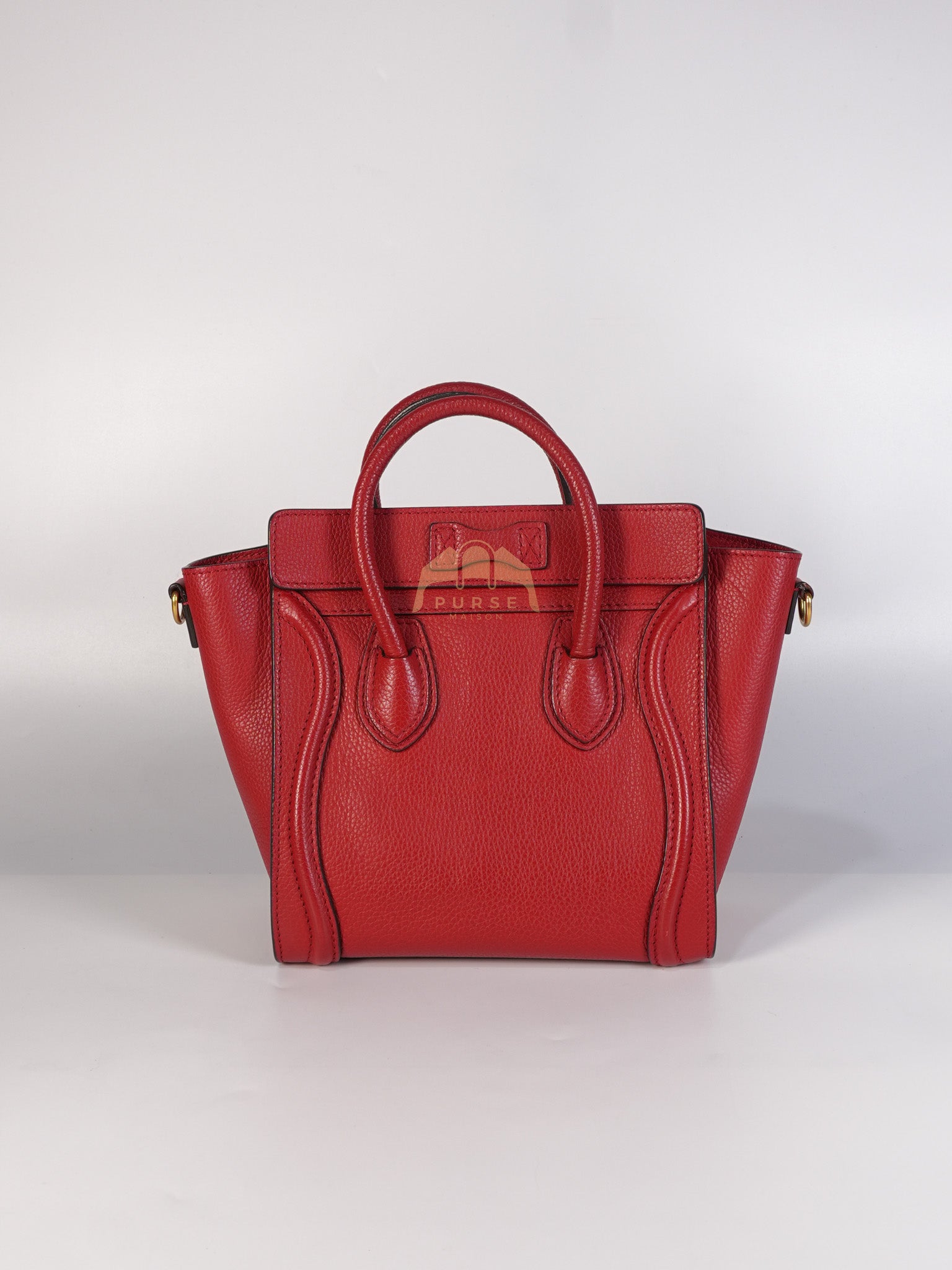 Nano Luggage Tote Bag in Red Grained Calfskin Leather & Gold Hardware | Purse Maison Luxury Bags Shop