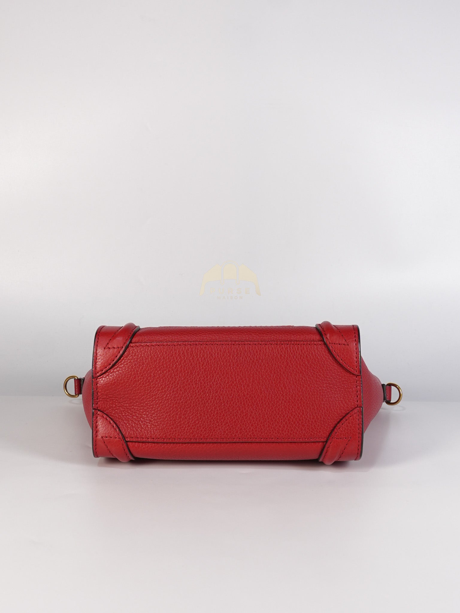 Nano Luggage Tote Bag in Red Grained Calfskin Leather & Gold Hardware | Purse Maison Luxury Bags Shop