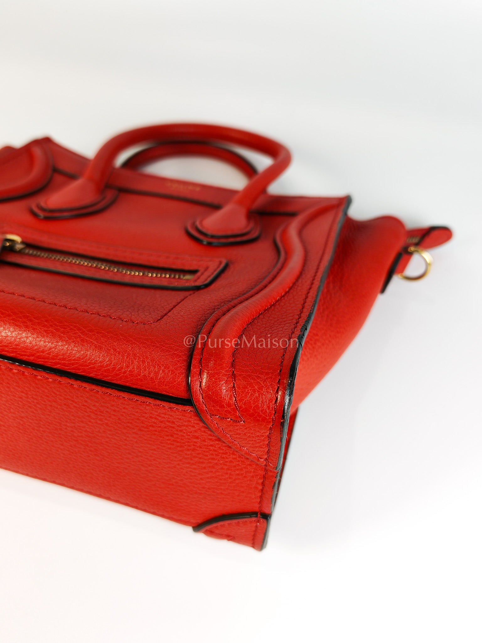 Nano Luggage Tote Bag in Red Grained Calfskin Leather | Purse Maison Luxury Bags Shop